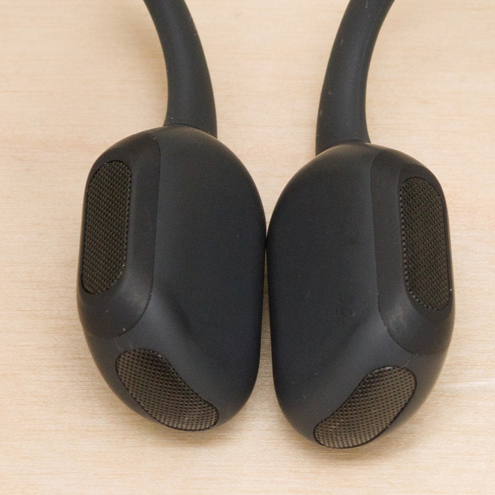 A closeup of the Shokz OpenRun Pro transducers.
