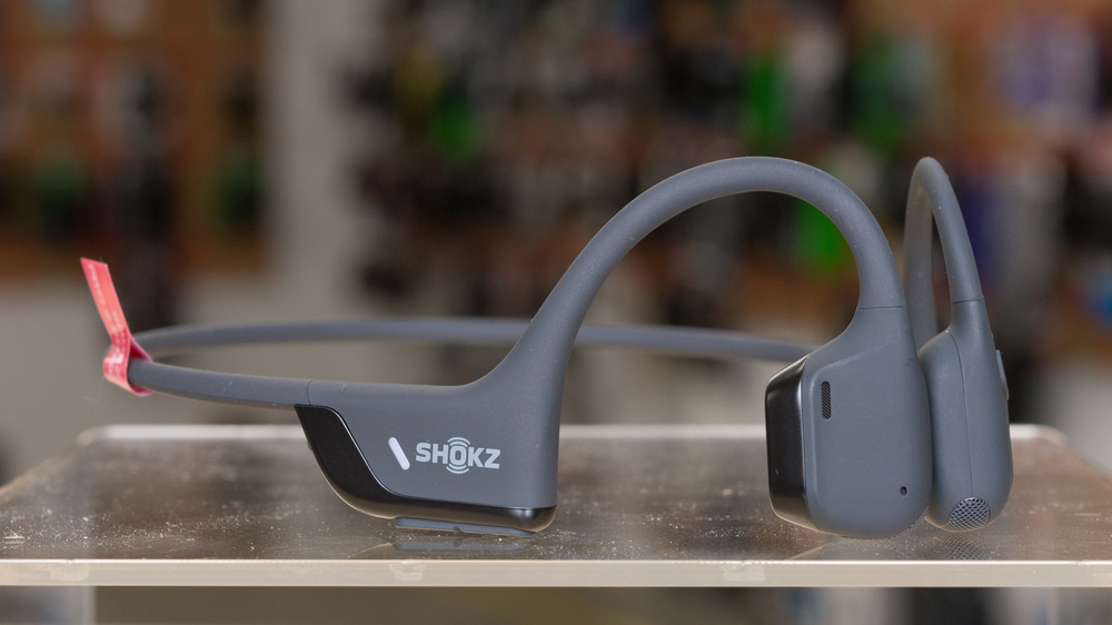 The Shokz OpenRun Pro 2 Bone Conduction headphones' hooked ear and headband design.