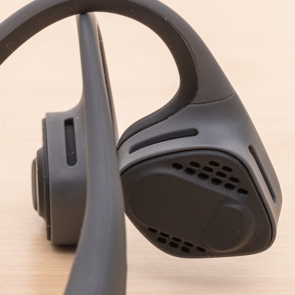 A closeup of the AfterShokz Trekz Air transducers.