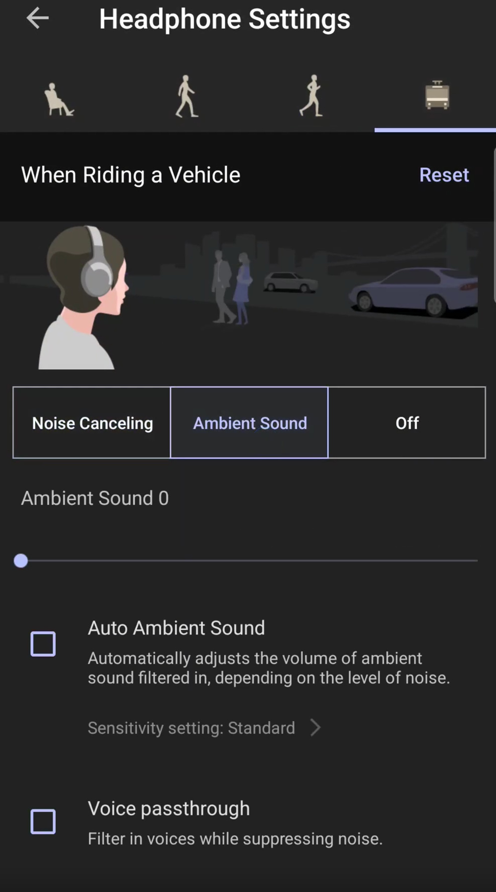 A screenshot showing Sony's location-based Adaptive Sound Control settings in the Sony Sound Connect app.