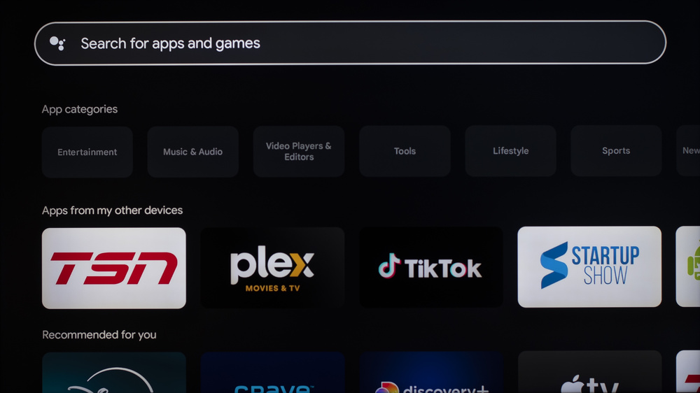 The interface when searching for apps on Google TV.