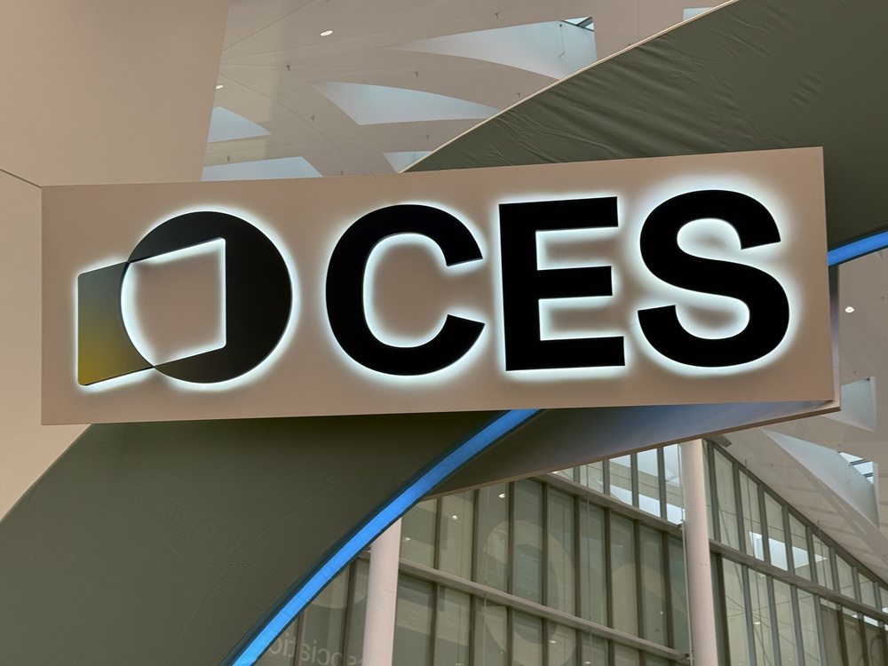 The CES 2026 logo at the Las Vegas Convention Center.