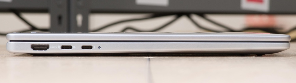 A side view of the ports available on the Dell 14 Plus 2-in-1 laptop.