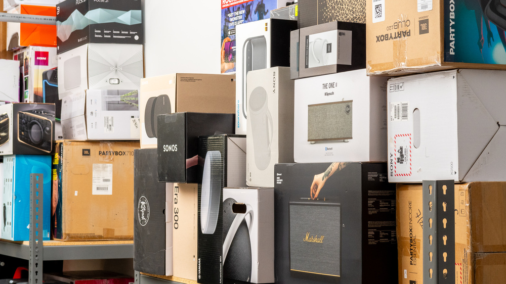 Dozens of speaker boxes.