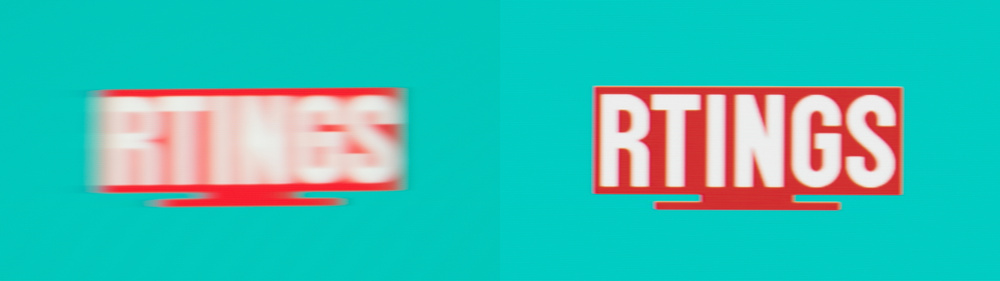 Difference in image clarity between a 60Hz display with a slow response time and a 240Hz display with a fast response time.