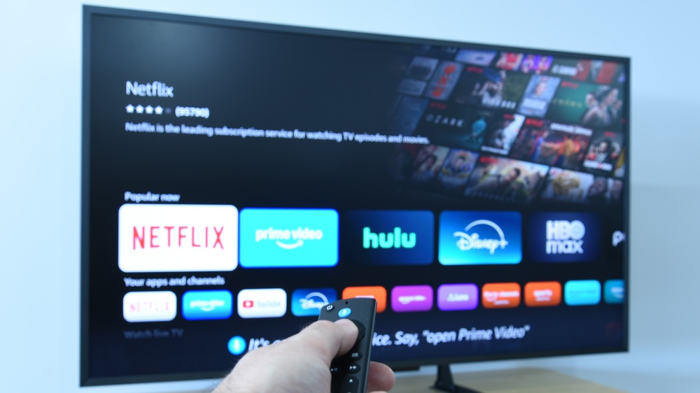 Photograph of a smart TV's home screen