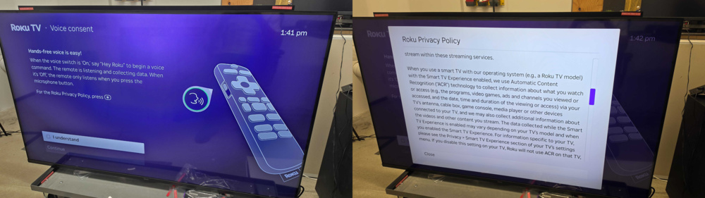 Photographs of the setup process for the Roku Pro Series TV