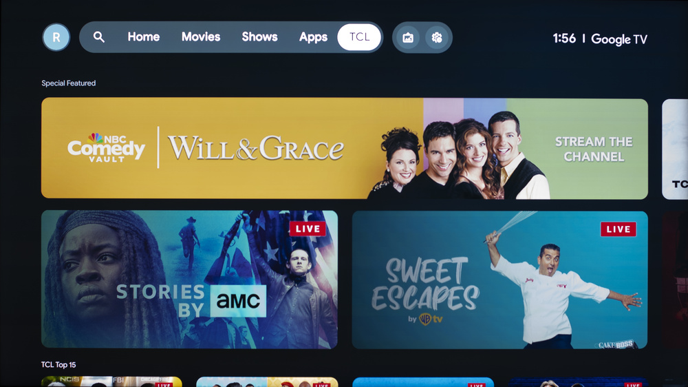 The TCL tab featured on TCL models that run Google TV.