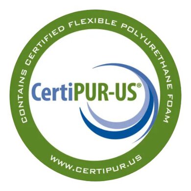 The CertiPUR-US logo; it says, "Contains certified flexible polyurethane foam."