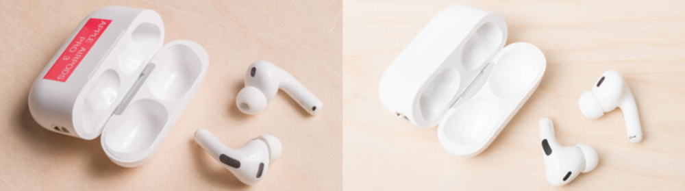 Two photos next to each other show the open case and the buds for the AirPods Pro 3 on the left and the AirPods Pro 2 on the right.