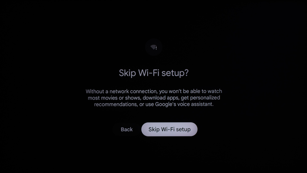 Confirm that you want to skip the network setup.