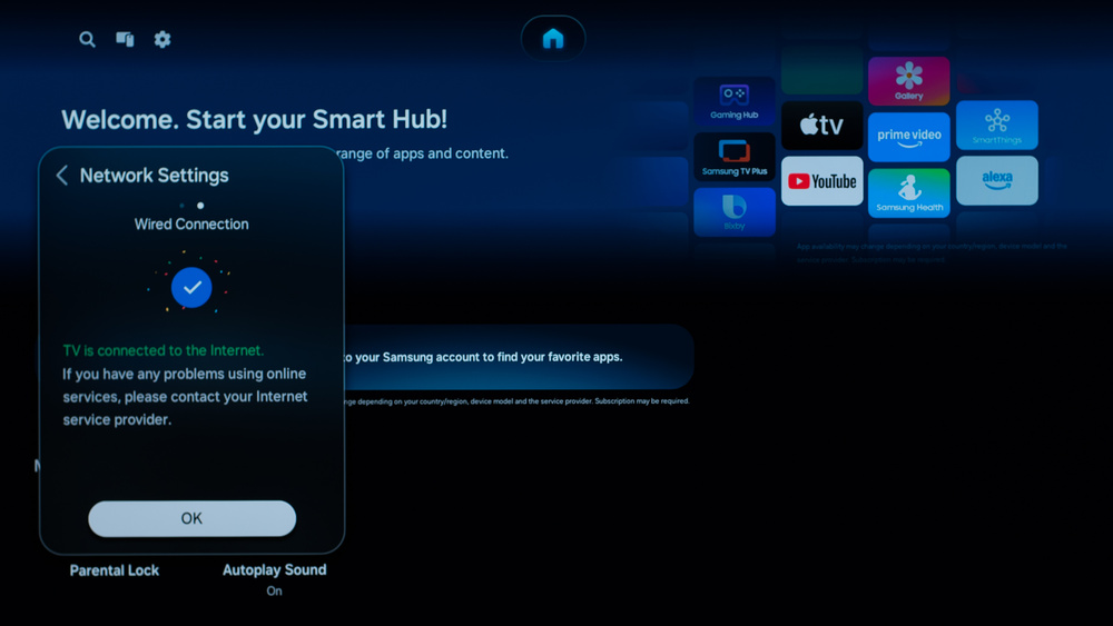 Network settings menu on Tizen OS.