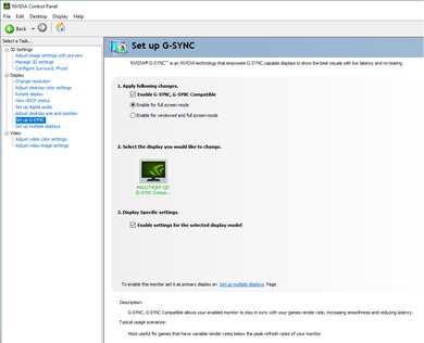 The NVIDIA control panel on a G-SYNC compatible monitor.