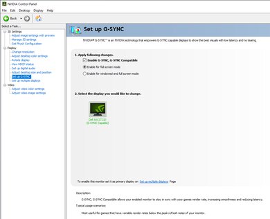 NVIDIA Control Panel on a native G-SYNC monitor.