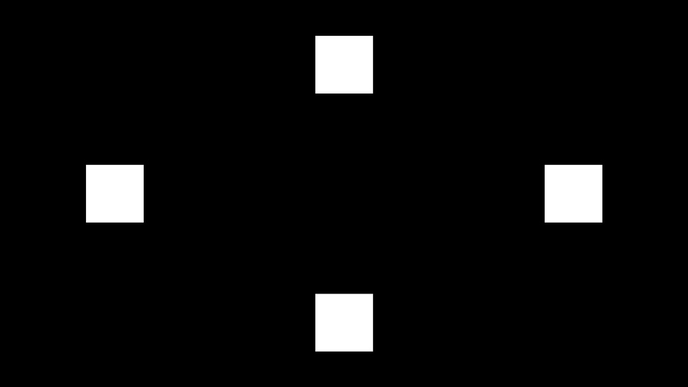 Image showing an inverted 5% APL pattern with 4 white squares over a black background.