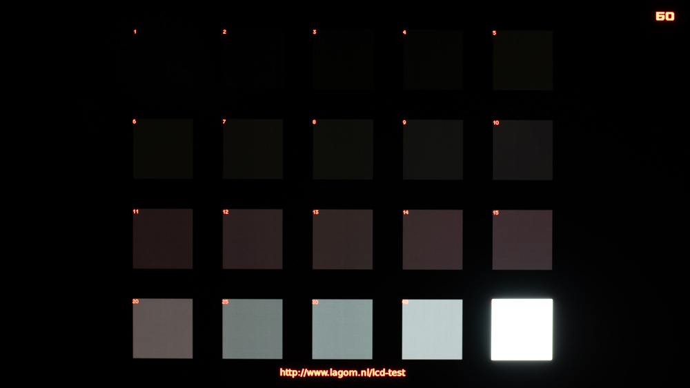 A black level test image of the ASUS XG27AQDMG at 60Hz.