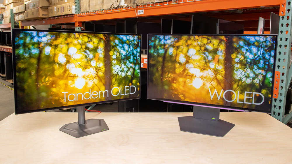 A Tandem OLED monitor next to a WOLED monitor.