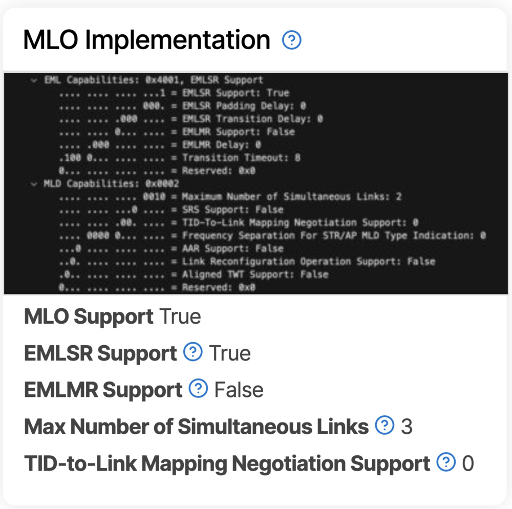 A screenshot of the eero Pro 7's MLO implementation test results.
