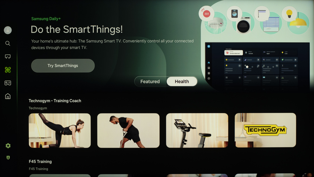 The SmartThings section of the Tizen dashboard allows you to control your smart home devices.