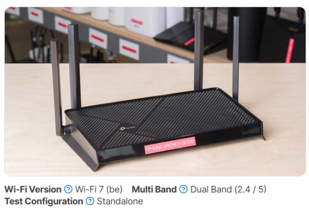 An image of the TP-Link Archer BE230, a dual-band Wi-Fi 7 router.