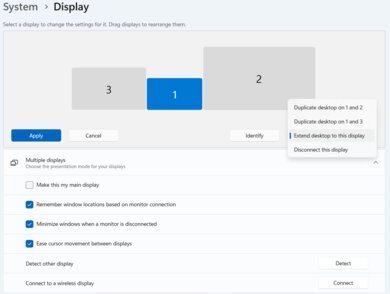 Windows settings page with various displays.