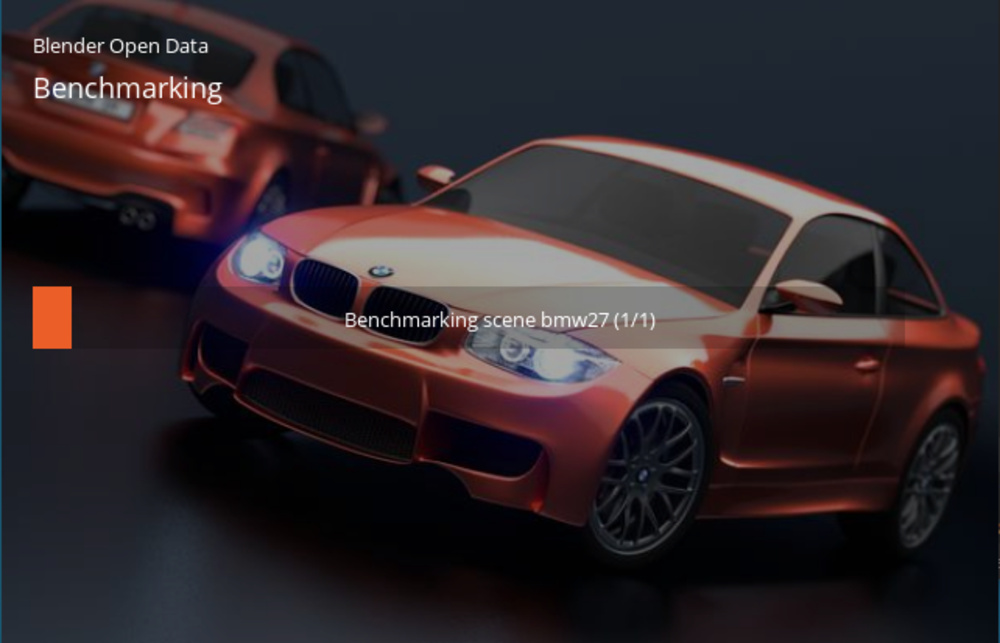 The bmw27 scene being benchmarked in Blender.