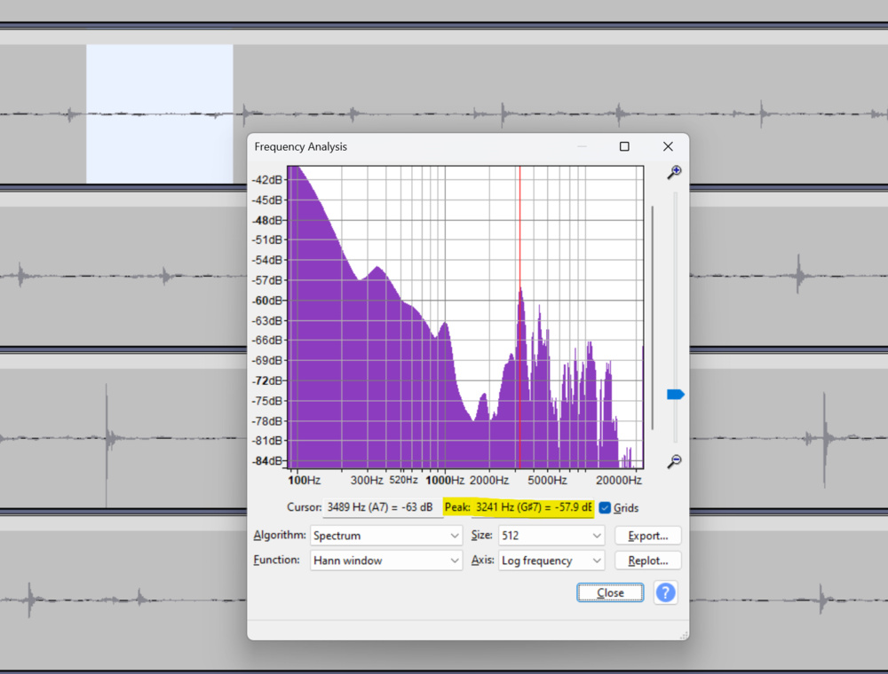 A screenshot of audio editing software showing frequency analysis.