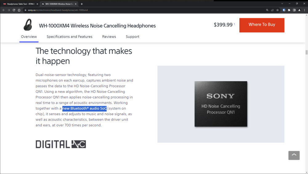 Sony's marketing referencing changes in their Bluetooth