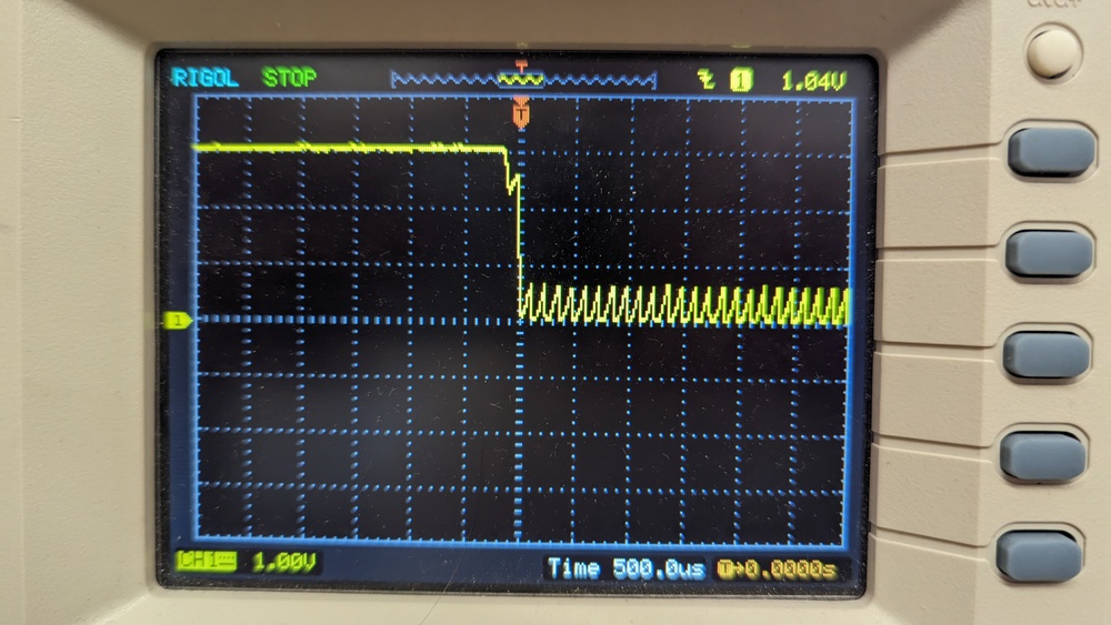 Razer Viper 8KHz oscilloscope reading when pressed by a human (relatively fast)