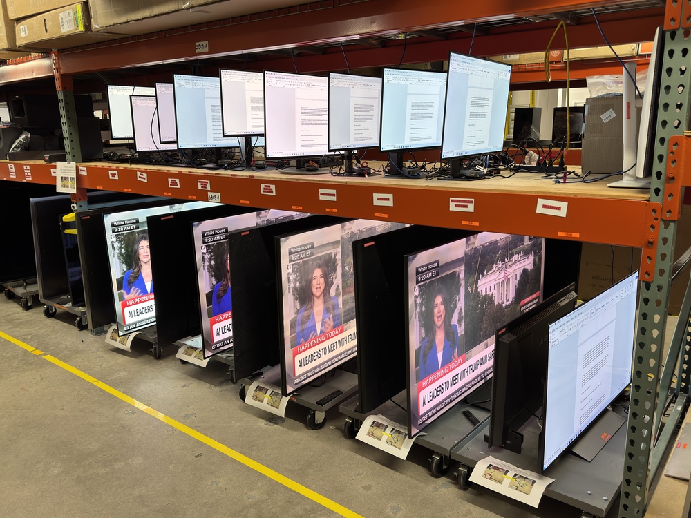 11 TVs and 12 monitors running on the longevity test.