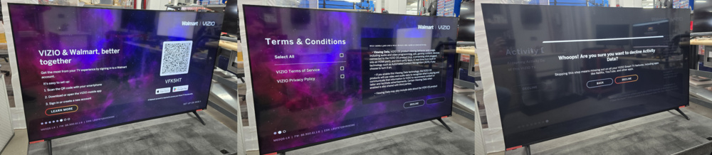 Photographs of the setup process for the Vizio VQD65R-10