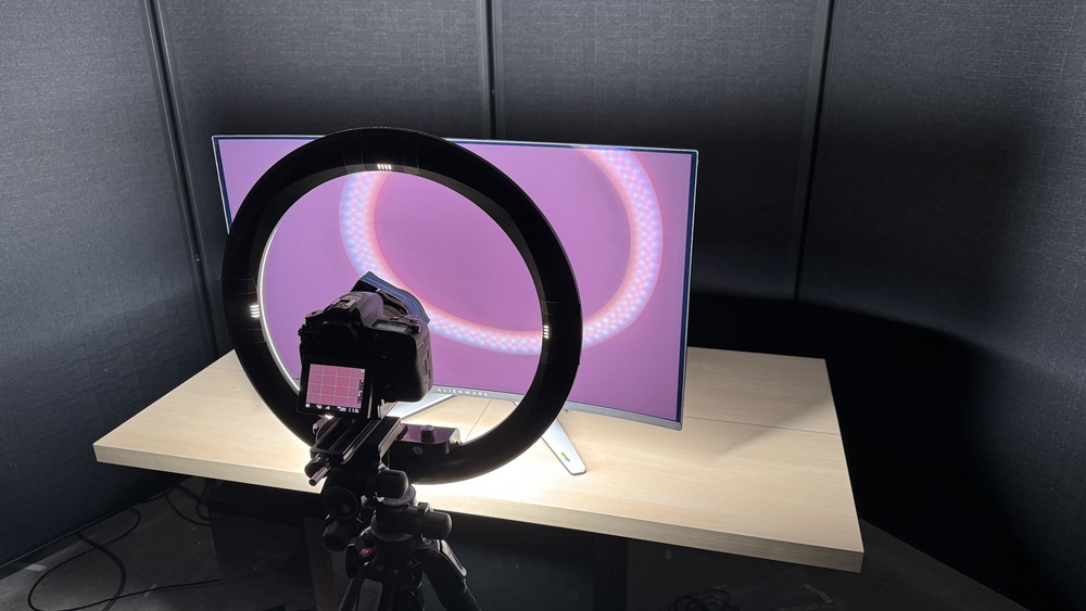 A view of the RTINGS.com setup for reflections test with a monitor.