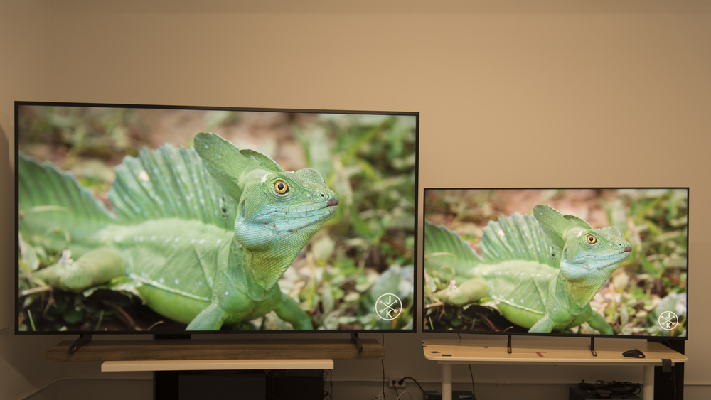 The 98-inch set up next to the 65-inch shows just how massive the larger screen is.