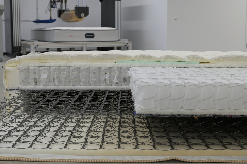 A cross-section of the Saatva Classic with a Bonnell coil support layer.