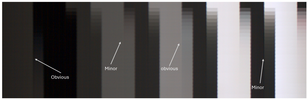 Varying degrees of edge artifacts depending on the gray transition.