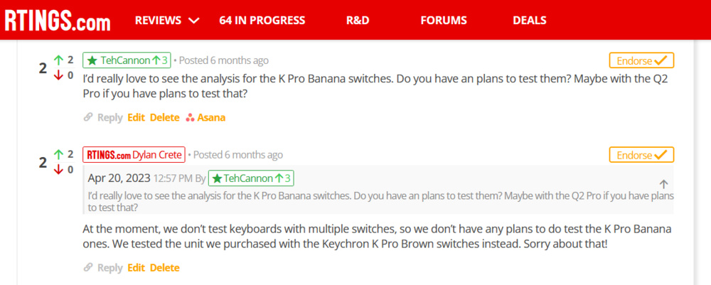 A user, TehCannon, showing interest in a different switch from the one we purchased