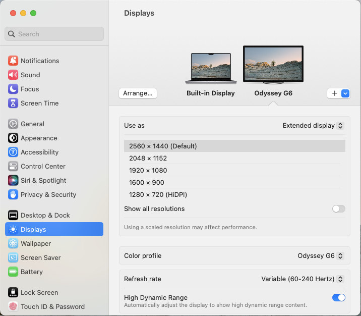 macOS screenshot - Samsung Odyssey G6 S32BG65