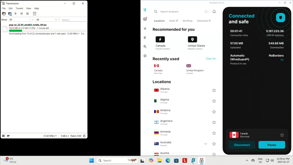 Screenshot of Surfshark VPN downloading a torrent file.