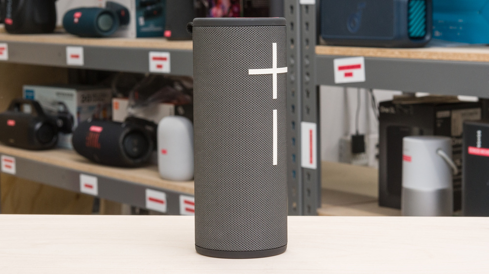 The Ultimate Ears BOOM 4, standing vertically.