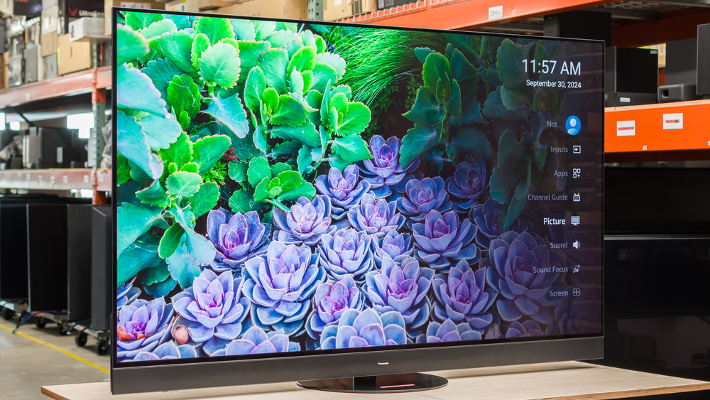 A Panasonic TV sitting on display.