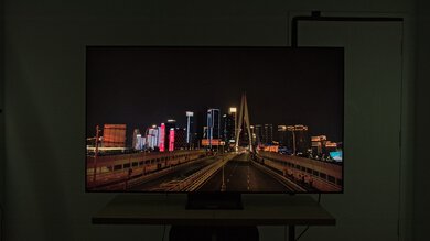 Yellow skyscraper photo on the Samsung 65QN80F.