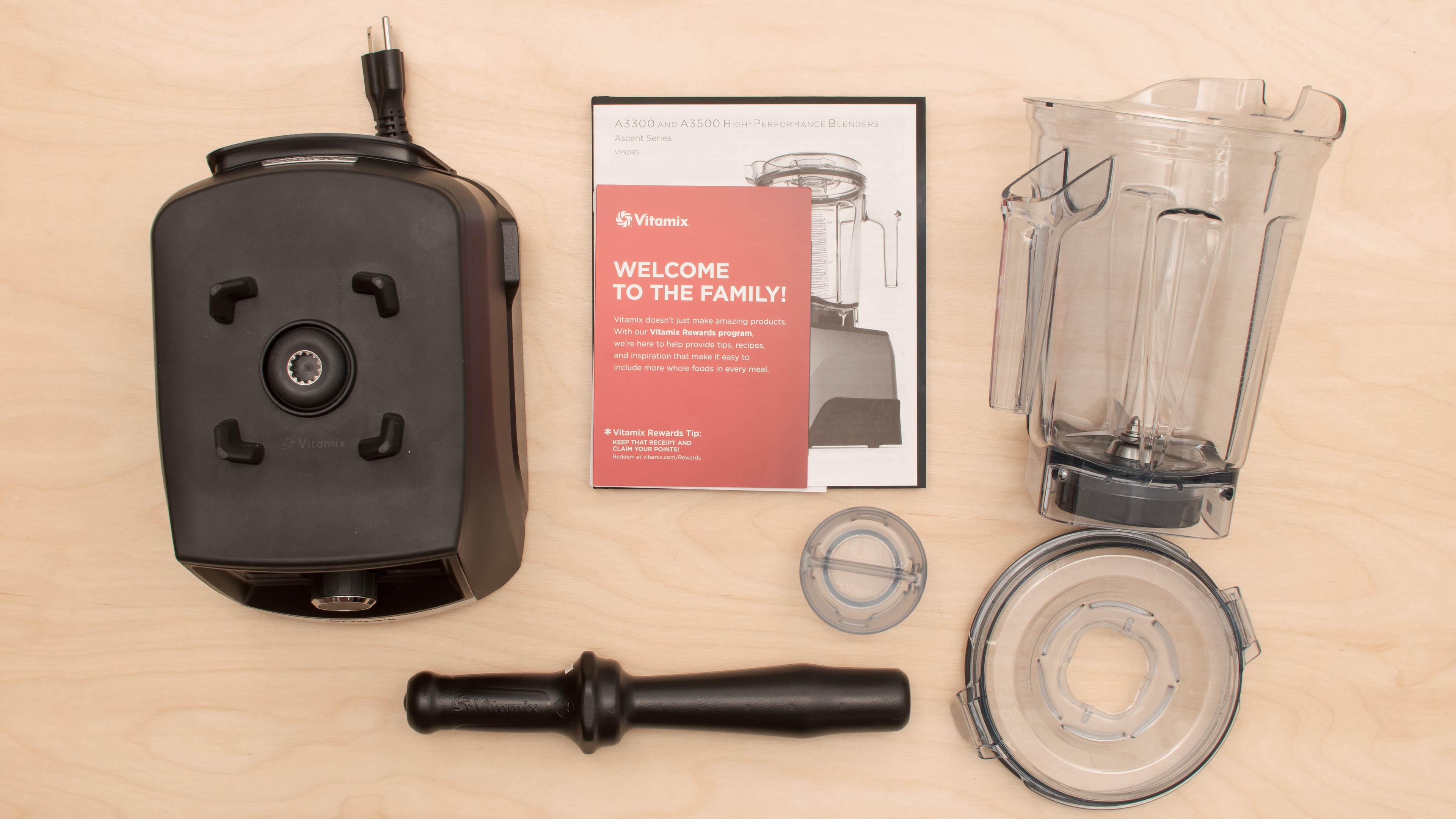 Typical full-size blender accessories (Vitamix A3500)