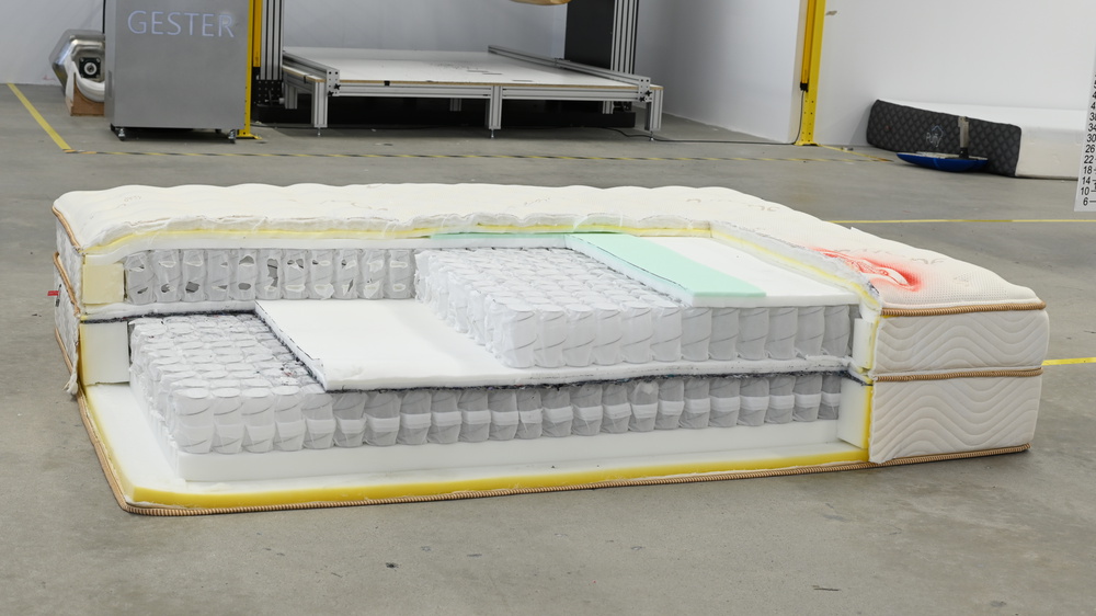A cross-section of the Saatva Classic mattress.
