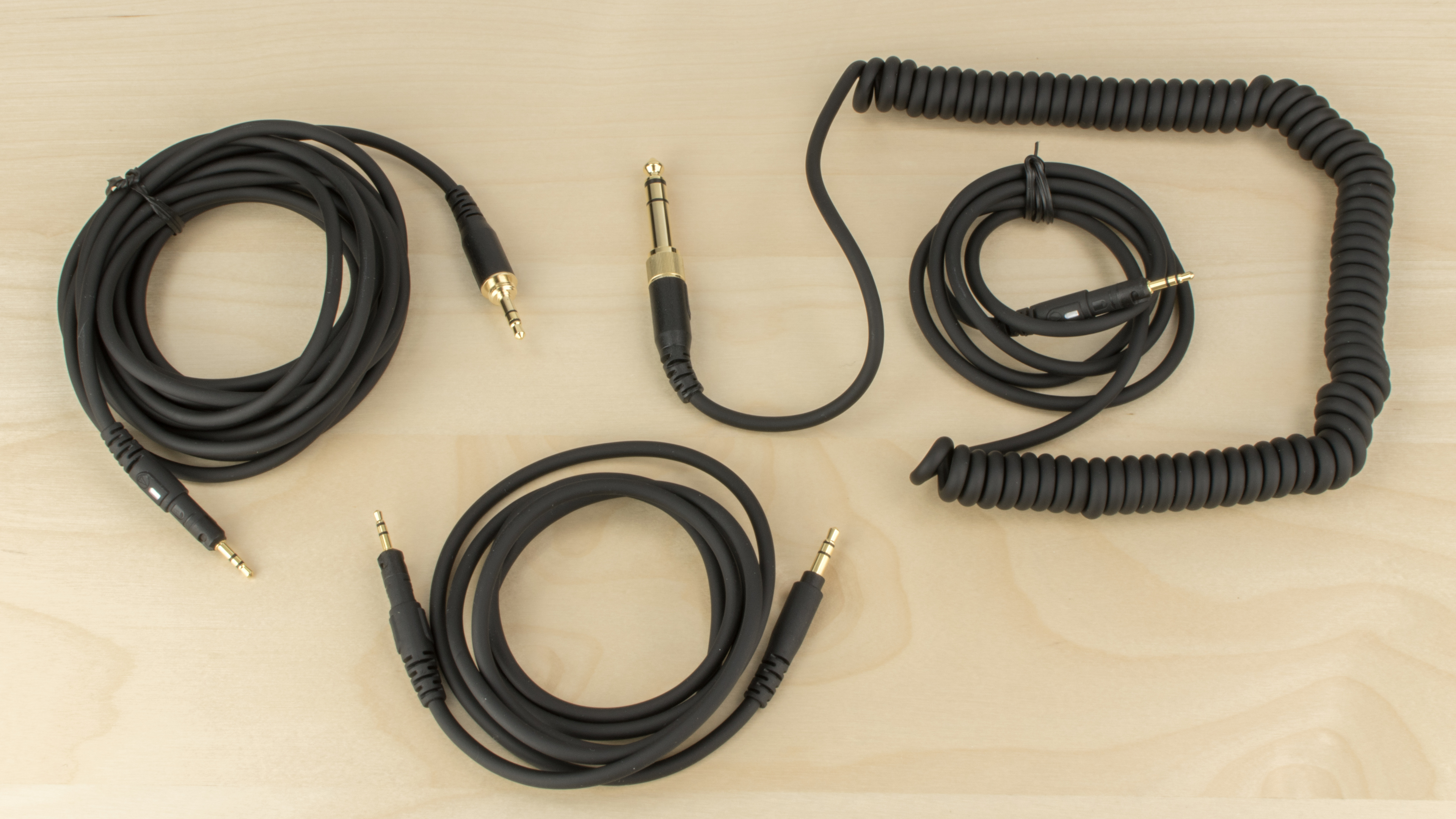 The Audio-Technica M50x's three audio cables