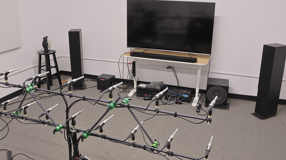 A photo of the Samsung HW-Q800F soundbar being measured in the RTINGS testing room.