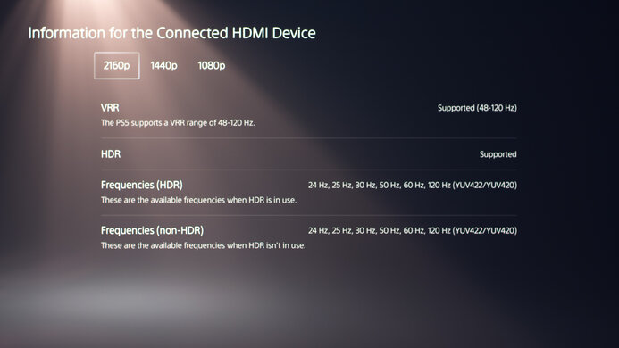 Supported signals from the PS5 on the ASUS PG32UCDM.