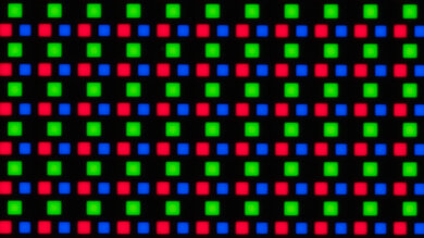 A closeup photo showing the triangular subpixel structure on the Sony BRAVIA 8 II